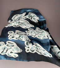 Load image into Gallery viewer, Running Bunnies Silk Hand-Painted Scarf/Shawl
