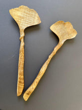 Load image into Gallery viewer, ginko leaf hand-carved silver maple salad servers
