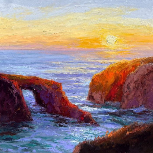 sunset at Mendocino's iconic rock arch
