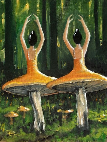 Deep in the forest ballerinas are becoming mushrooms or are mushrooms becoming ballerinas?