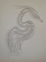 Load image into Gallery viewer, Silver Heron wire sculpture in aluminum wire.
