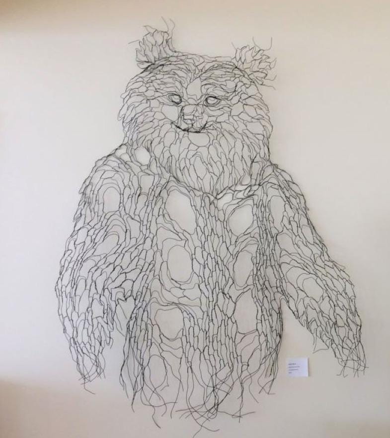 Spirit Bear wire sculpture, made with single strand spool wire