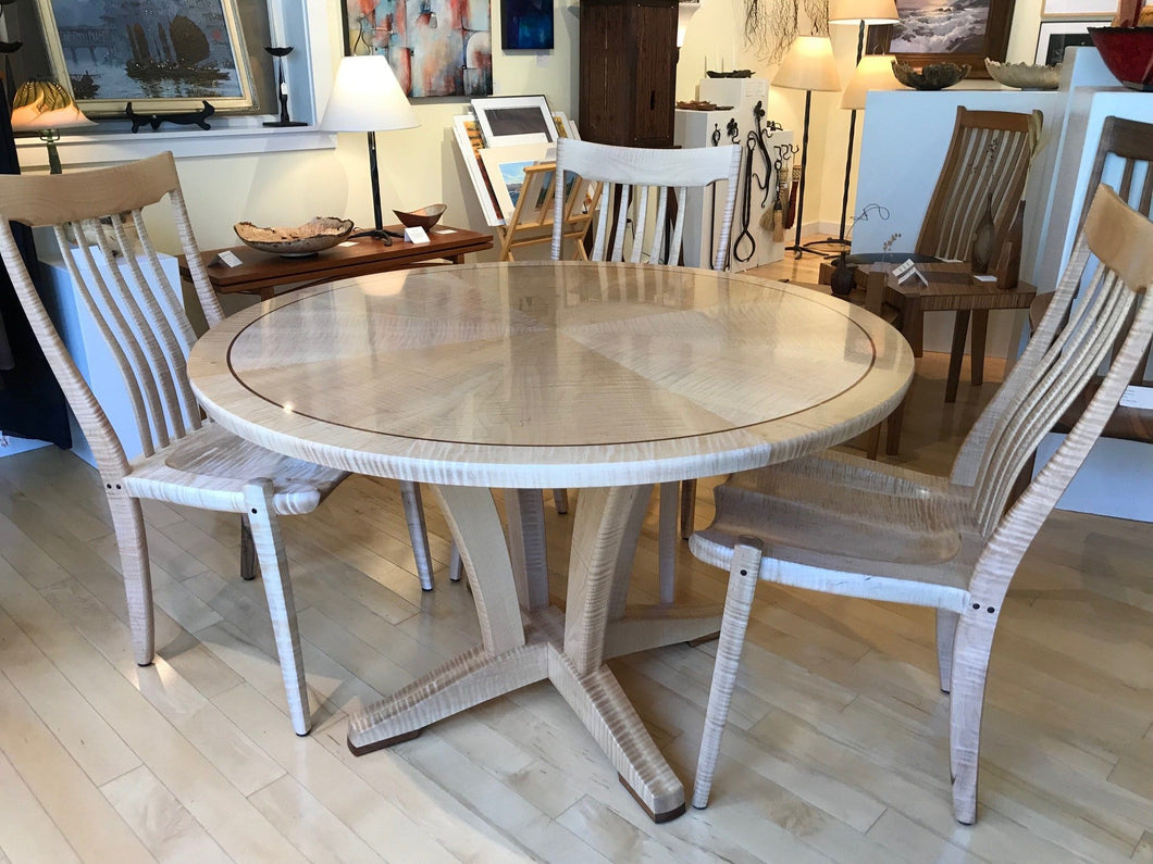 Sunburst inlaid design on round dining table with 4 chairs-custom order
