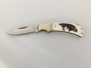 Peregrine Falcon Knife, scrimshaw on bone - The Highlight Gallery