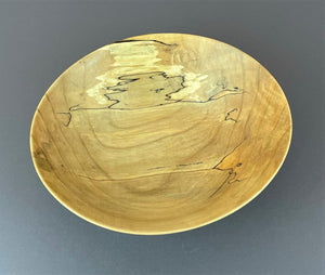  gorgeous medium sized bowl for salad or for serving is of spalted silver maple, with warm golden tones and a complex grain and with highly sought-after spalting