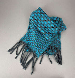 hanswoven, felted merino wook and silk scarf in teal and black
