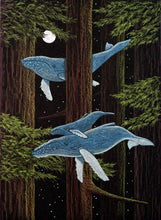Load image into Gallery viewer, whales migrating though the redwoods, mixed media, collage
