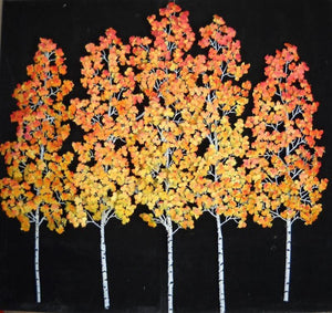 Aspen Grove wall sculpture, golden leaves with red-highlight-gallery
