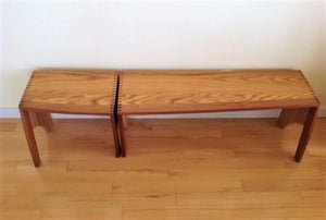 Walking Benches, red oak with mahogany accents