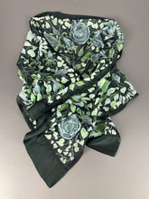 Load image into Gallery viewer, Blue-Grey Roses on Black Silk Hand-Painted Wrap/Scarf
