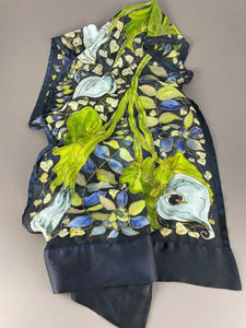 Calla Lilies on Blue-Black Silk Hand-Painted Wrap/Scarf