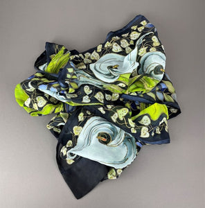 Calla Lilies on Blue-Black Silk Hand-Painted Wrap/Scarf