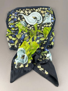 Calla Lilies on Blue-Black Silk Hand-Painted Wrap/Scarf