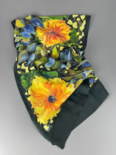 Load image into Gallery viewer, Sunflower Vine on Black Hand-Painted Silk Wrap/Scarf
