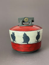 Load image into Gallery viewer, Lidded Jar with Cat Design
