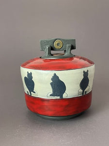 Lidded Jar with Cat Design