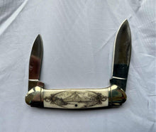 Load image into Gallery viewer, Mt. Shasta and McCloud Landscape Scrimshaw Knife #20-11
