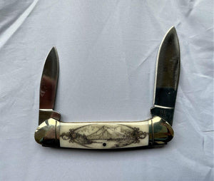 Mt. Shasta and McCloud Landscape Scrimshaw Knife #20-11