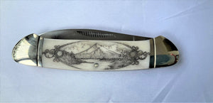 Mt. Shasta and McCloud Landscape Scrimshaw Knife #20-11