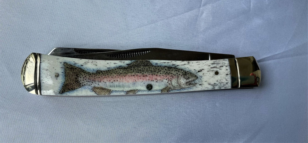 scrimshaw knife with rainbow trout 