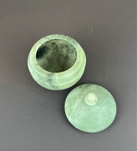 Load image into Gallery viewer, Turned green soapstone lidded vessel
