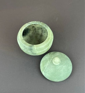 Turned green soapstone lidded vessel