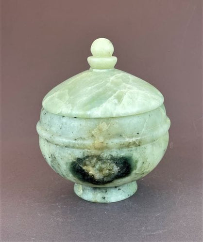 pale green soapstone turning, vessel with lid