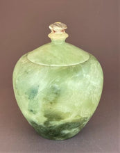 Load image into Gallery viewer, Pale green soapstone turned vessel with lid
