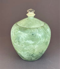 Load image into Gallery viewer, Pale green soapstone turned vessel with lid

