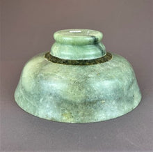 Load image into Gallery viewer, Turned green soapstone pedestal bowl with brucite base
