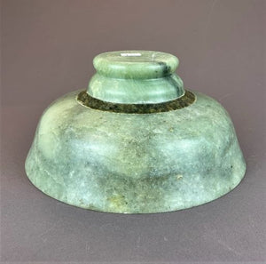 Turned green soapstone pedestal bowl with brucite base