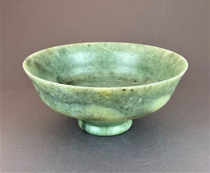 Turned green soapstone pedestal bowl