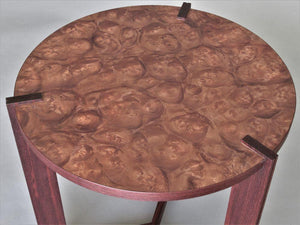 FLW Side Table in Pelin Burl with Padauk