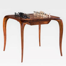 Load image into Gallery viewer, wood chess table and metal chess pieces

